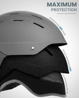 OutdoorMaster Kelvin II Ski Snow Sport Helmet | Adjustable Dial Fit Snowboard Helmet for Men Women & Youth,ASTM Certified,14 Vents-Matte Gray-M - Front View