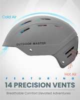OutdoorMaster Kelvin II Ski Snow Sport Helmet | Adjustable Dial Fit Snowboard Helmet for Men Women & Youth,ASTM Certified,14 Vents-Matte Gray-M - Top-Down View