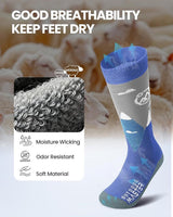 OutdoorMaster Merino Wool Ski Socks for Kids Boys & Girls Thermal Winter Warm Snowboarding Cold Weather-Blue Mountains - 2 Pack,Small - Low Angle