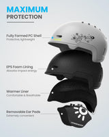 OutdoorMaster Kids Snowboarding Helmet for Boys & Girls - Durable PC Shell, EPS Foam & 12 Cooling Vents, Adjustable Dial Fit-Matte Grey,52-56cm Small - Front View