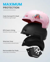 OutdoorMaster Children's Ski Helmet, Snowboard Helmet for Boys & Girls, Robust PC Shell & EPS Foam, 12 Ventilation Holes, Adjustable Snow Sports Helmet, Certified Snow Sports and Snowboard Helmet-Glossy Pink,48-52cm X-Small - Front View