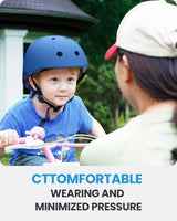 OutdoorMaster Youth & Kids Bike Helmet - Adjustable Multi-Sports Skateboard Helmet with Removable Liners for Balance Bike, Toddler Scooter, One Wheel Hoverboard-Blue-M - Front View