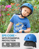 OutdoorMaster Youth & Kids Bike Helmet - Adjustable Multi-Sports Skateboard Helmet with Removable Liners for Balance Bike, Toddler Scooter, One Wheel Hoverboard-Blue-M