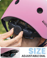 Outdoor Master Youth & Kids Bike Helmet - Adjustable Multi-Sports Skateboard Helmet with Removable Liners for Balance Bike, Toddler Scooter, One Wheel Hoverboard-Blue pink gradient-Small - Side View