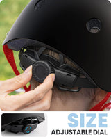 OutdoorMaster Youth & Kids Bike Helmet - Adjustable Multi-Sports Skateboard Helmet with Removable Liners for Balance Bike, Toddler Scooter, One Wheel Hoverboard-Black Red-Medium - Side View