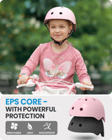 OutdoorMaster Youth & Kids Bike Helmet - Adjustable Multi-Sports Skateboard Helmet with Removable Liners for Balance Bike, Toddler Scooter, One Wheel Hoverboard-Light Pink-Medium - 45-Degree Angle