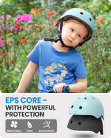 OutdoorMaster Youth & Kids Bike Helmet - Adjustable Multi-Sports Skateboard Helmet with Removable Liners for Balance Bike, Toddler Scooter, One Wheel Hoverboard-Mint Green-Small - 45-Degree Angle