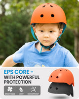 OutdoorMaster Youth & Kids Bike Helmet - Adjustable Multi-Sports Skateboard Helmet with Removable Liners for Balance Bike, Toddler Scooter, One Wheel Hoverboard-Orange-Large - 45-Degree Angle