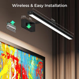 Wireless Picture Lights for Wall, Battery Operated Wall Light for Painting Rechargeable CCT Rotatable Art Gallery Light with Remote Dimmable Timer for Artwork Frame Display Dartboard (Black, 16inch) - Close-Up Angle