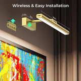 Wireless Picture Lights for Wall, Battery Operated Wall Light for Painting Rechargeable CCT Rotatable Art Gallery Light with Remote Dimmable Timer for Artwork Frame Display Dartboard (Gold, 16inch) - Close-Up Angle