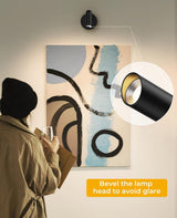 Picture Light for Wall, Battery Operated Art Light for Paintings CCT Dimmable Recharging Gallery Battery Wall Light with Remote Control for Living Room Gallery Dartboard Art Bathroom 2PCS - Front View