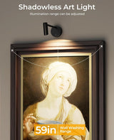 Picture Light for Wall, Battery Operated Art Light for Paintings CCT Dimmable Recharging Gallery Battery Wall Light with Remote Control for Living Room Gallery Dartboard Art Bathroom 2PCS - Side View