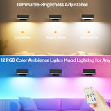 LED Wall Lights 2 Pack with Remote,Wall Sconces Lamp 3000mAh Rechargeable Battery Operated,3 Color Temperatures & 12 RGB Dimmable Magnetic 360° Rotation Cordless Light (Black) - Front View