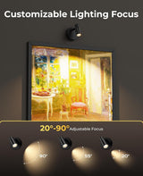 Zoomable Spot Lights Indoor, Rechargeable Picture Light with Remote, Dimmable CCT Spotlight for Wall Art, 6000mAh Uplights with Timer for Plant Artwork Painting Sofa Corner Black 2Pack - Front View