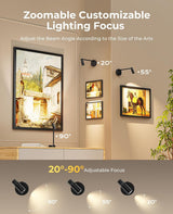 Zoomable Picture Light for Wall, Battery Operated Art Light for Paintings CCT Dimmable Spotlight for Wall Art Wall Light with Remote Control for Living Room Gallery Dartboard Bathroom 2PCS - Front View