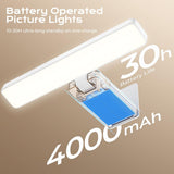 White Rechargeable Picture Light with Remote, Dimmable 3 Colour LED Wall Light for Artwork, Frames, Mirrors and Gallery Walls - Front View