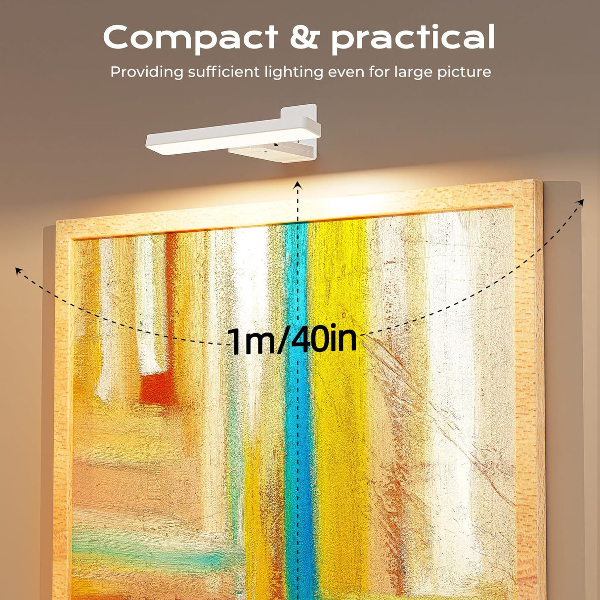 White Rechargeable Picture Light with Remote, Dimmable 3 Colour LED Wall Light for Artwork, Frames, Mirrors and Gallery Walls