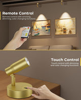 Spot Lights Indoor, Rechargeable Picture Light with Remote, Dimmable CCT Spotlight for Wall Art, 6000mAh Battery Uplights Indoor with Timer for Plant Artwork Painting Sofa Corner Light Gold - Rear View