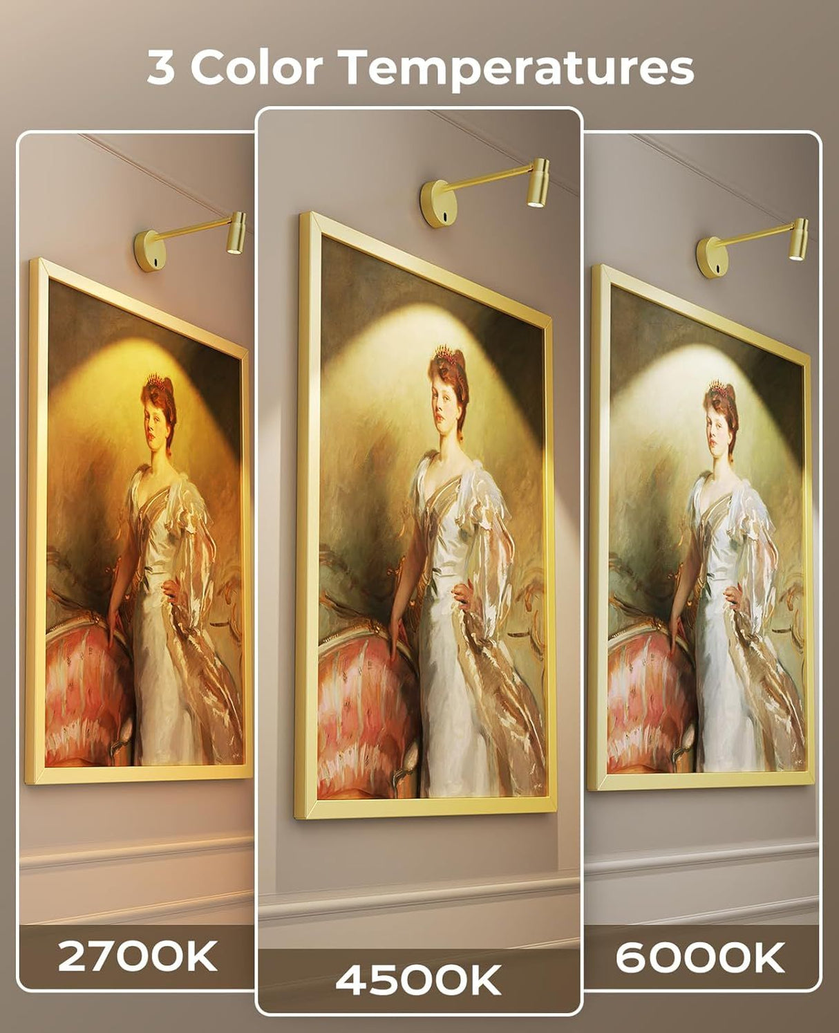 Picture Light for Wall, Battery Operated Art Light for Paintings CCT Dimmable Spotlight for Wall Art Wall Light with Remote Control for Living Room Gallery Dartboard Bathroom Light Gold