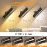 Battery Operated Wall Sconce Set of 2 Wireless Wall Lamp with Remote Control & Touch Control Rechargeable LED Wall Lights 3 Color Temperatures 360° Rotatable for Bedroom Living Room Black