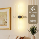 Black Battery Operated Wall Sconce Set of 2, Rechargeable Wireless Wall Lights with Remote and Touch, 360° Rotatable Sconces Wall Decor for Bedroom Living Room (23.62 Inch, 2-Pack) - 45-Degree Angle