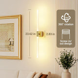 Gold Battery Operated Wall Sconce Set of 2, Rechargeable Wireless Wall Lights with Remote and Touch, 360° Rotatable Sconces Wall Decor for Bedroom Living Room (23.62 Inch, 2-Pack) - Rear View