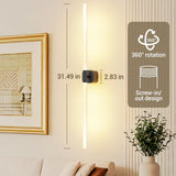 Black Battery Operated Wall Sconce Set of 2, Rechargeable Wireless Wall Lights with Remote and Touch, 360° Rotatable Sconces Wall Decor for Bedroom Living Room (31.49 Inch, 2-Pack) - 45-Degree Angle