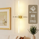 Gold Battery Operated Wall Sconce Set of 2, Rechargeable Wireless Wall Lights with Remote and Touch, 360° Rotatable Sconces Wall Decor for Bedroom Living Room (31.49 Inch, 2-Pack) - Rear View
