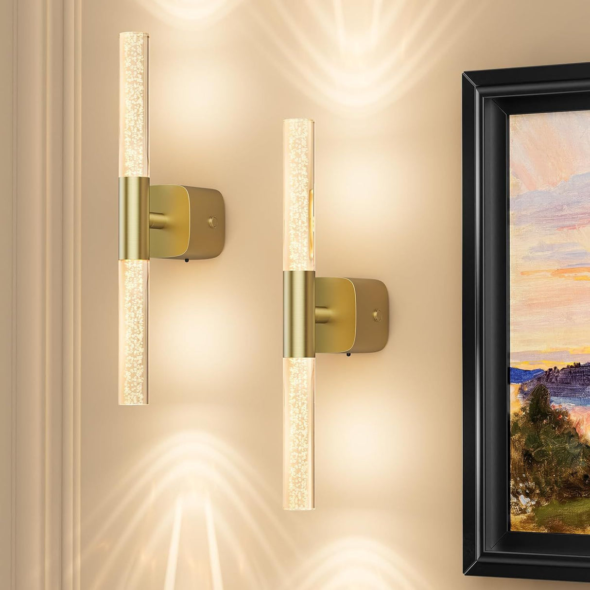 Battery Operated Wall Sconce Set of 2 Rechargeable Battery Powered Wall Light with 12000mAh Wireless Dimmable Wall Lamp Fixtures for Bedroom Living Room (Brushed Gold, 16"-2 Pack)