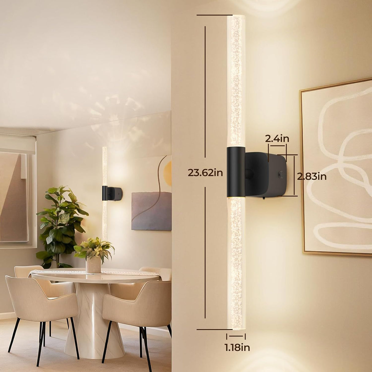 Battery Operated Wall Sconce Set of 2 Black Rechargeable Acrylic Crystal Sconce Wall Decor Set of 2 with 12000mAh CCT Dimmable 350° Rotate Remote Wireless Wall Light for Bedroom Living Room