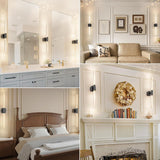 Battery Operated Wall Sconce Set of 2 Black Rechargeable Acrylic Crystal Sconce Wall Decor Set of 2 with 12000mAh CCT Dimmable 350° Rotate Remote Wireless Wall Light for Bedroom Living Room - Close-Up Angle