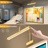 Picture Frame Light with Remote, Wireless 16 Inch Gold Art Light, Battery Picture Light with 3 CCT, Dimmable and Timer Wall Picture Lights for Painting, Wall, Gallery, Artwork, Frame - Top-Down View