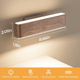 Magnetic Wireless Battery Operated Wall Sconce, Rechargeable Remote Control & Touch Control Wall Sconces Set of Two, 3-Color Temperatures LED Wall Lights, 360° Rotatable (Walnut, 2-Pack) - Close-Up Angle
