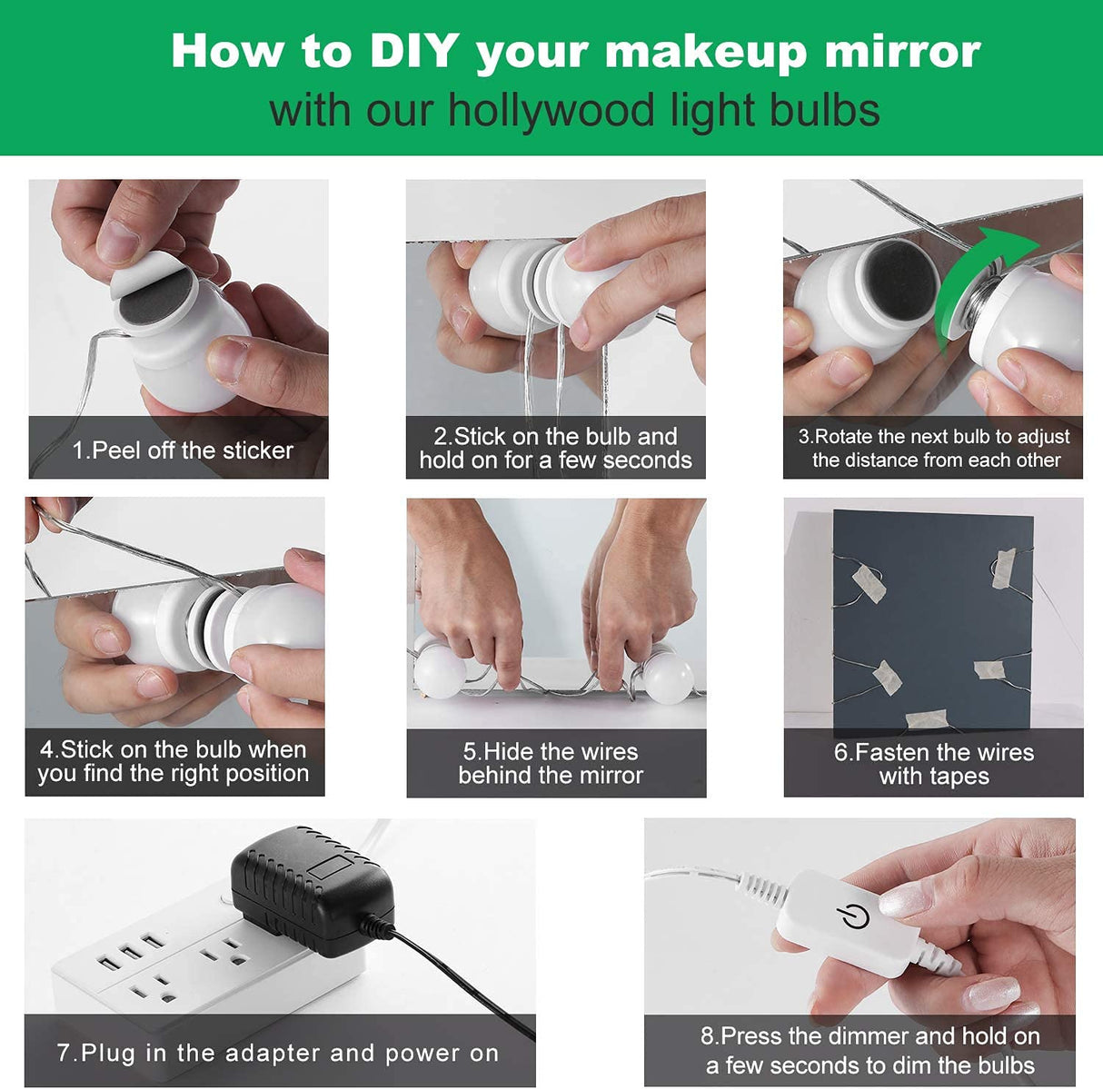 Hollywood Mirror Lights Makeup Vanity Lights, LED Vanity Mirror Lights Kit for Dressing Table, Dimmable and Adapter Plug in, Mirror Not Included (16 Bulbs Natural White)