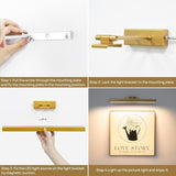 Picture Light Battery Operated, 16in Wireless Art Light for Paintings CCT Dimmable Recharging Battery Picture Light with Remote Control for Gallery Dartboard Art Bedroom Bathroom Gold - Front View