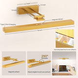 Picture Light Battery Operated, 16in Wireless Art Light for Paintings CCT Dimmable Recharging Battery Picture Light with Remote Control for Gallery Dartboard Art Bedroom Bathroom Gold - Side View