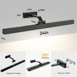 Wall Picture Light, 24in Battery-Powered Gallery Light for Artwork, CCT Dimmable Rechargeable Battery Wall Lamp with Remote Control for Living Room, Gallery, and Dartboard (Black) - Low Angle