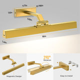 Picture Lights for Wall, Battery Operated Picture Light 16in Gallery Light for Paintings CCT Dimmable Gold - Low Angle