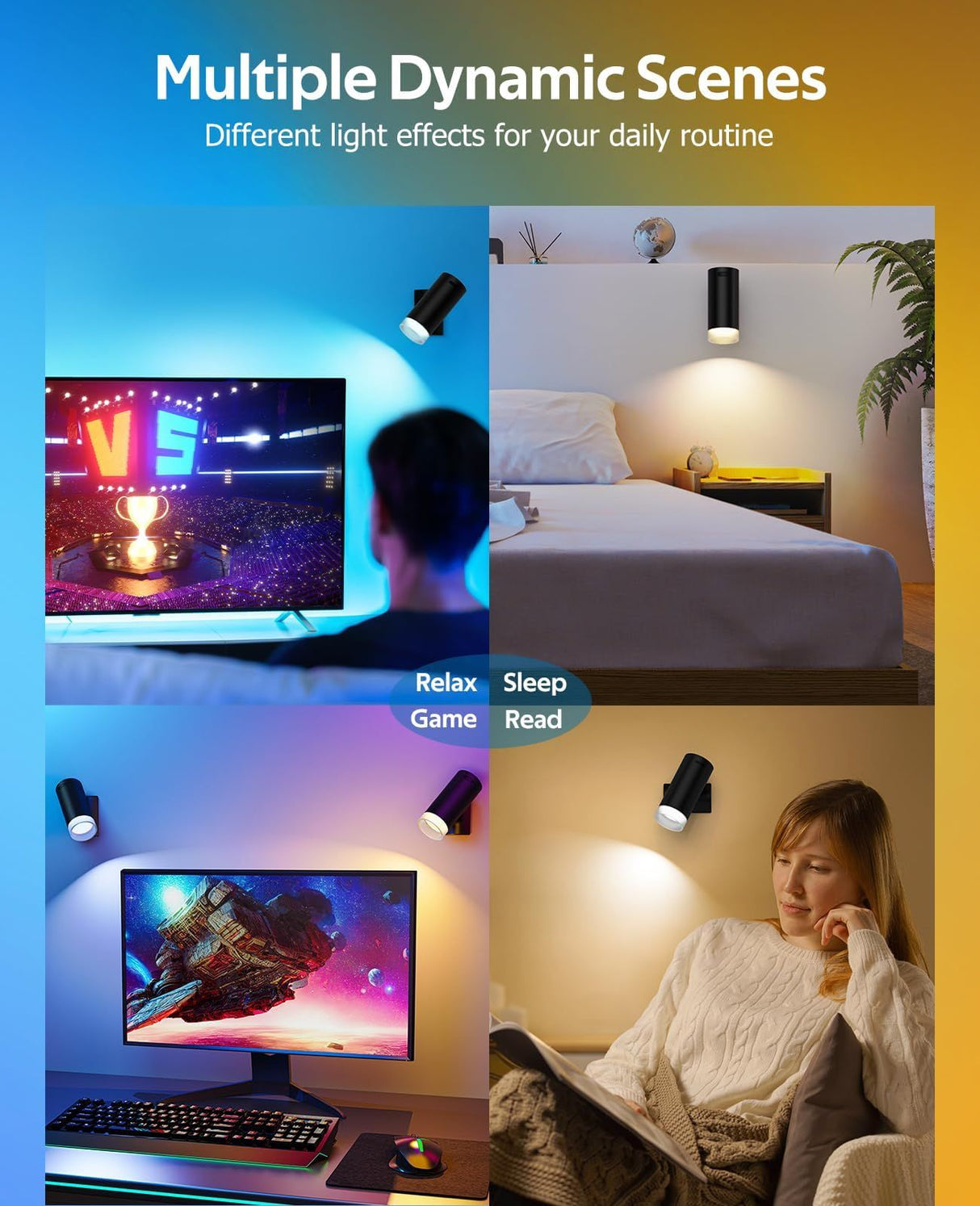 LED Wall Sconce, Wireless Battery Operated Wall Sconce with Rechargeable Battery Operated 12RGB and 3CCT Dimmable Magnetic Light, for Bedroom Bedside Reading Living Room Picture
