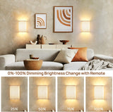 Battery Operated Wall Lights, 2 Pack Boho Decor with Remote Control, RGB Color Rustic Wall Sconces, Fabric Linen Shade Lighting - Side View
