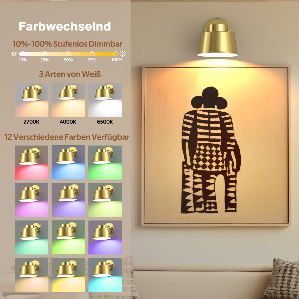 AIBOO Night Light Wireless Wall Light Indoor LED 2 Pack,Battery Operated Wall Lights Rechargeable Lamp with Remote,Touch Lamp Dimmable Wall Sconces Bedside Lamp for Bedroom Livingroom (Gold, 2Pack) [Energy Class E]