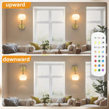 Rechargeable Wall Light Indoor,Battery Operated Wall Lamp with Remote,Indoor Wall Light with 3 Color Modes and RGB,Frosted Glass Wall Mounted Lamp for Living Room Bedrooms 2 Pack (Gold) - Front View