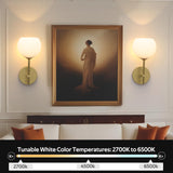 Rechargeable Wall Light Indoor,Battery Operated Wall Lamp with Remote,Indoor Wall Light with 3 Color Modes and RGB,Frosted Glass Wall Mounted Lamp for Living Room Bedrooms 2 Pack (Gold) - Side View