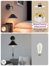 Battery Operated Wall Sconce, Wireless Wall Lights Set of 2, 13 RGB Colors Dimmable Battery Powered Wall Lamp with Remote Memory Function Auto Timer for Bedroom Living Room Hallway - 45-Degree Angle