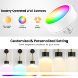 Battery Operated Wall Sconce Set of 2, Dimmable RGB Wall Sconce with Remote Indoor Battery Powered Wall Lamp Light for Bedroom Living Room