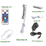 LED Under Cabinet Night Lights Kit for Glass Edge Shelf Back Side Lighting Using Flexible Cable and Clip with RF Remote(6 Lights RGB) - 45-Degree Angle