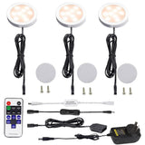 Dimmable LED Under Cabinet Lighting, Counter Showcase Kitchen Lighting Fixtures with 12V Plug in Adapter and Dimmable Wireless Remote Control, 3 Ultra Slim Puck Lights Kit (Warm White2700K)