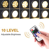 Dimmable LED Under Cabinet Lighting, Counter Showcase Kitchen Lighting Fixtures with 12V Plug in Adapter and Dimmable Wireless Remote Control, 3 Ultra Slim Puck Lights Kit (Warm White2700K) - Close-Up Angle