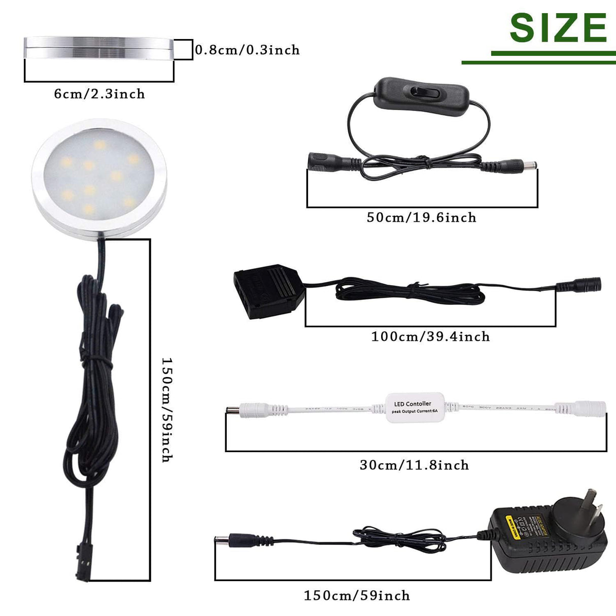 3 Pack Round Display 240V LED Puck Lights,6W Under Cupboard Counter Shelf Lights(Daylight White 6000K)