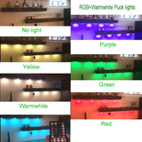 RGBWW RGB + Warm White Color Changing Christmas Xmas Under Cabinet LED Lights Kit IR Remote Puck Lights for Kitchen Counter Shelf Furniture Ambiance Lighting (RGBWW, 4 Lights, 12W) - 45-Degree Angle